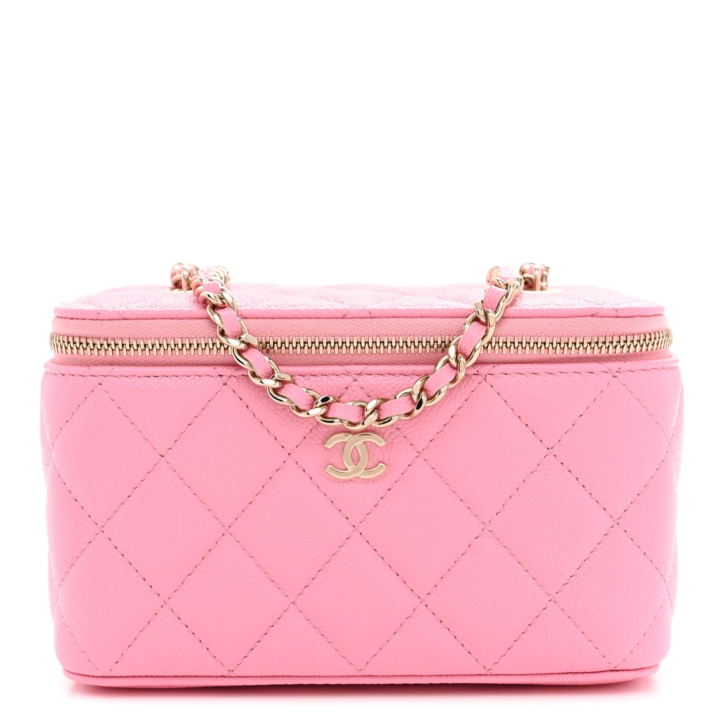 Caviar Quilted Small Vanity Case With Chain Pink