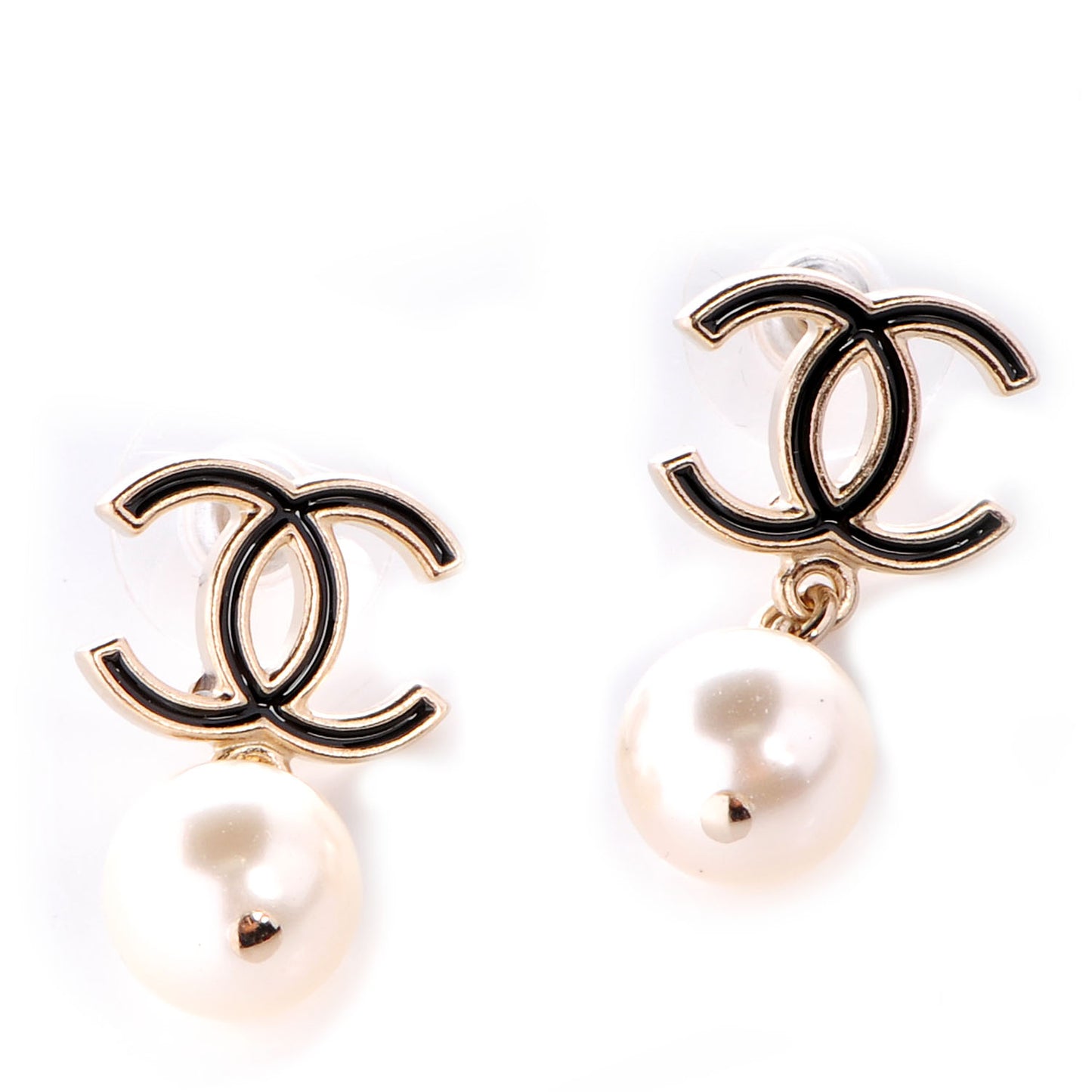 Pearl CC Dangle Earrings Black
