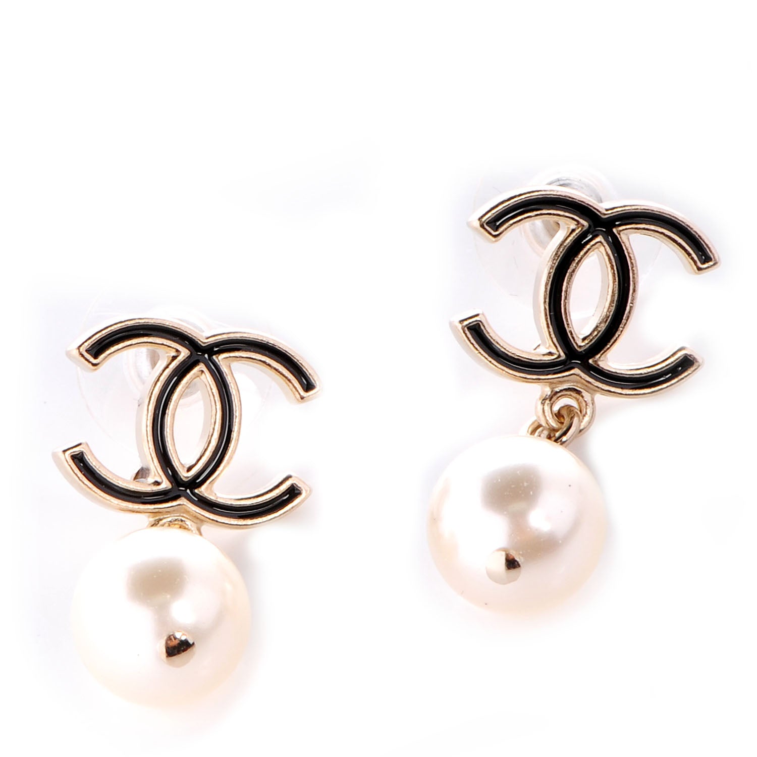 Chanel Pearl CC Dangle Earrings Black 1 of 5