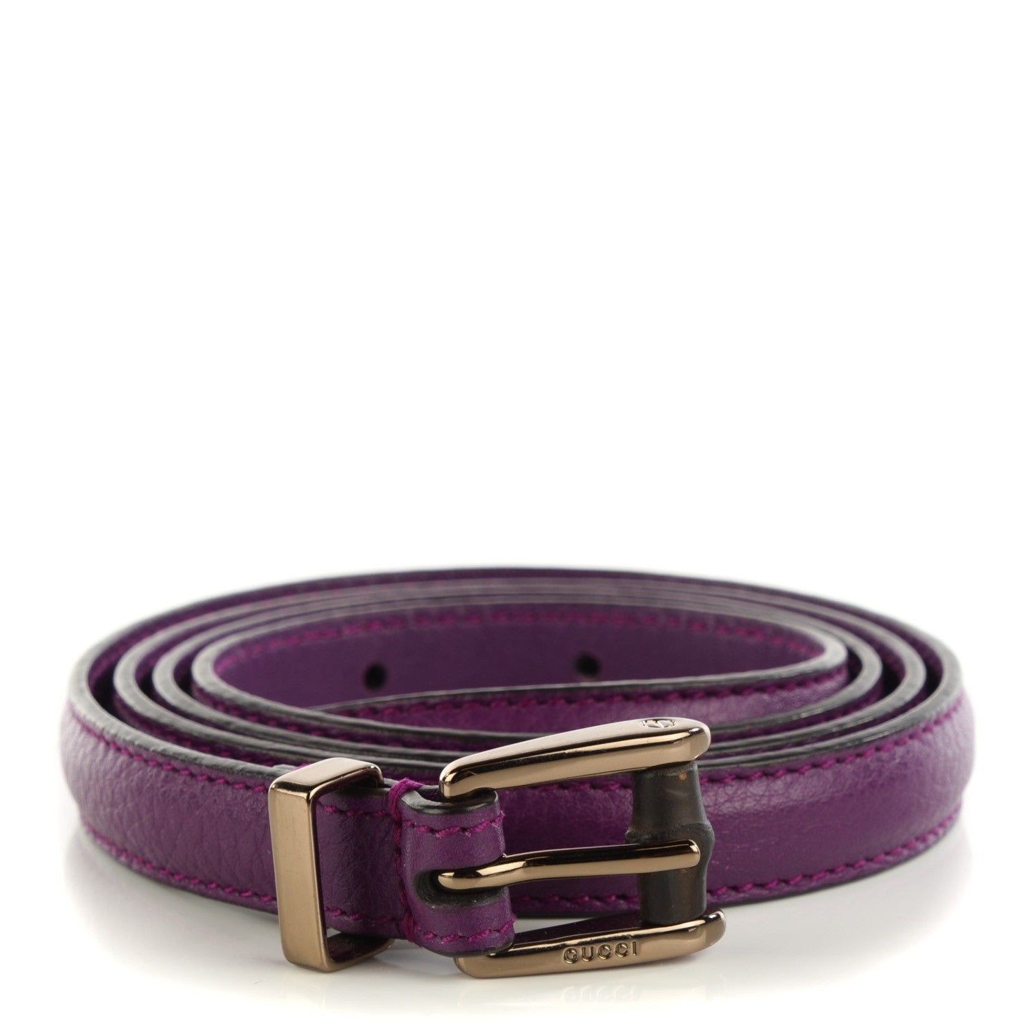 Gucci Calfskin Bamboo Buckle Skinny Belt Purple 1 of 8