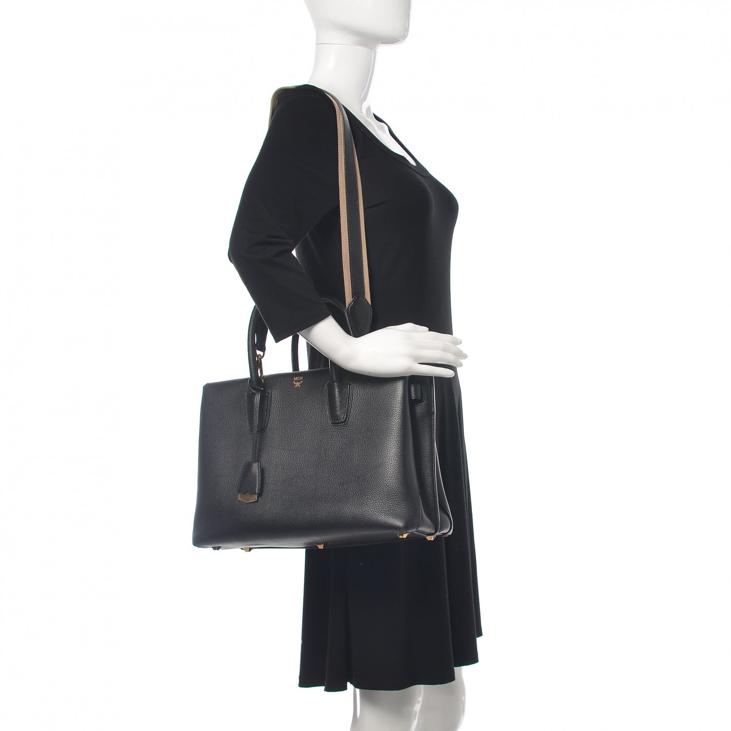 MCM Grained Calfskin Large Milla Tote Black 2 of 14