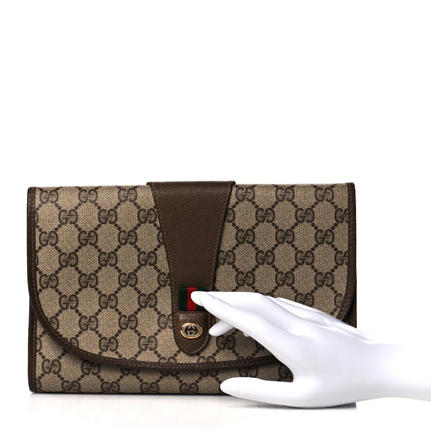 Gucci Coated Canvas Monogram Web Clutch Brown 3 of 14