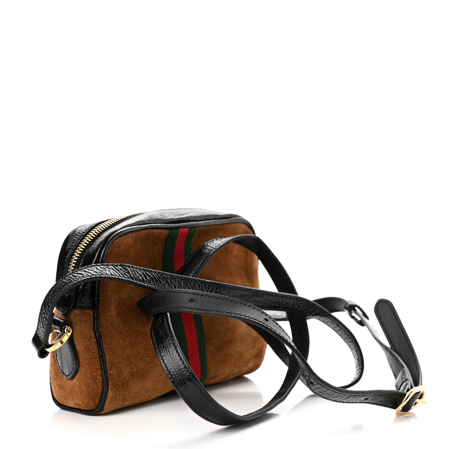 Gucci Suede Patent Web Mini Ophidia Shoulder Bag Nocciola Black 3 of 10