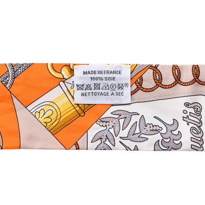 Hermes Silk Cliquetis Twilly Orange White Gold 3 of 4