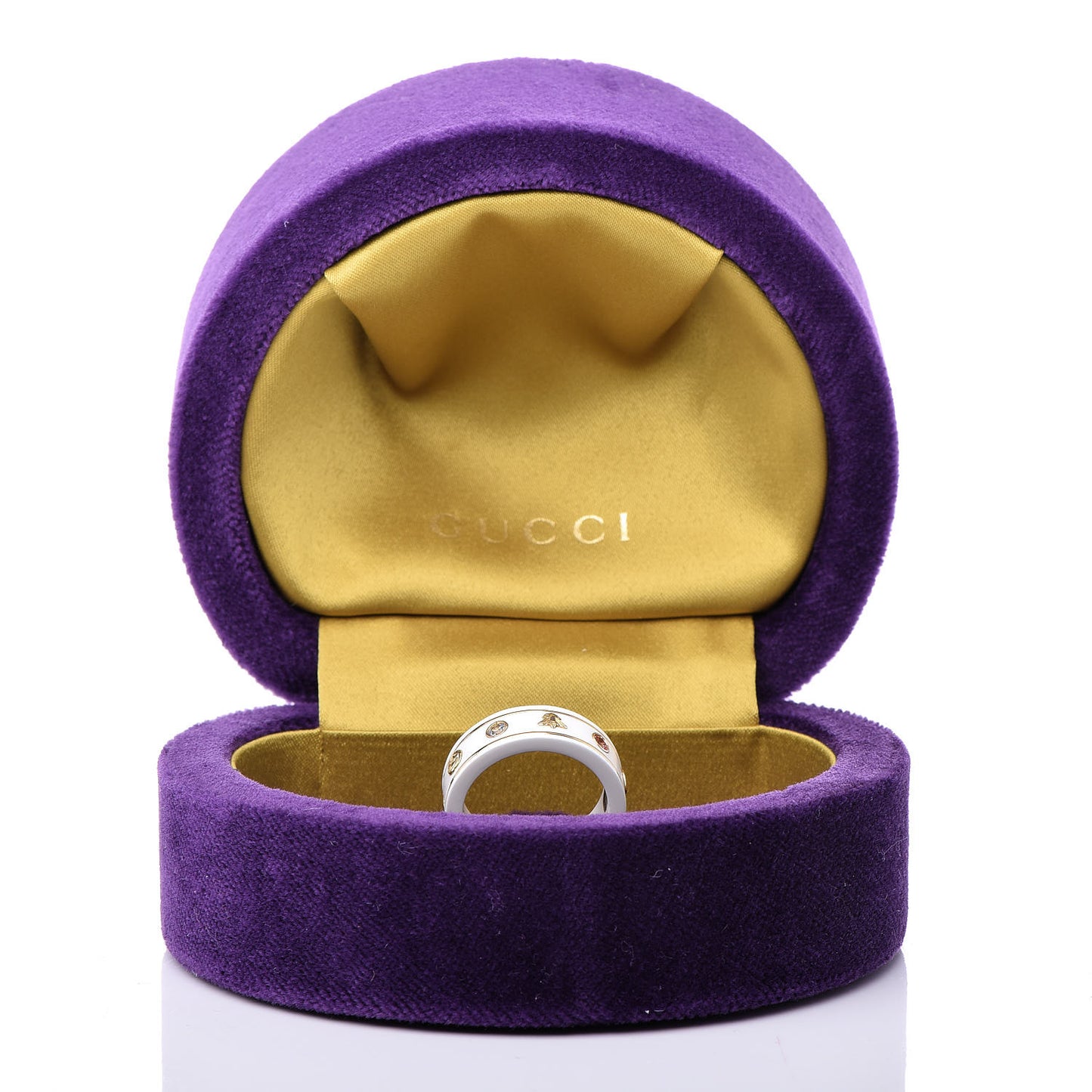 18K Yellow Gold Ceramic Topaz Icon Band Ring 53 6.5 White