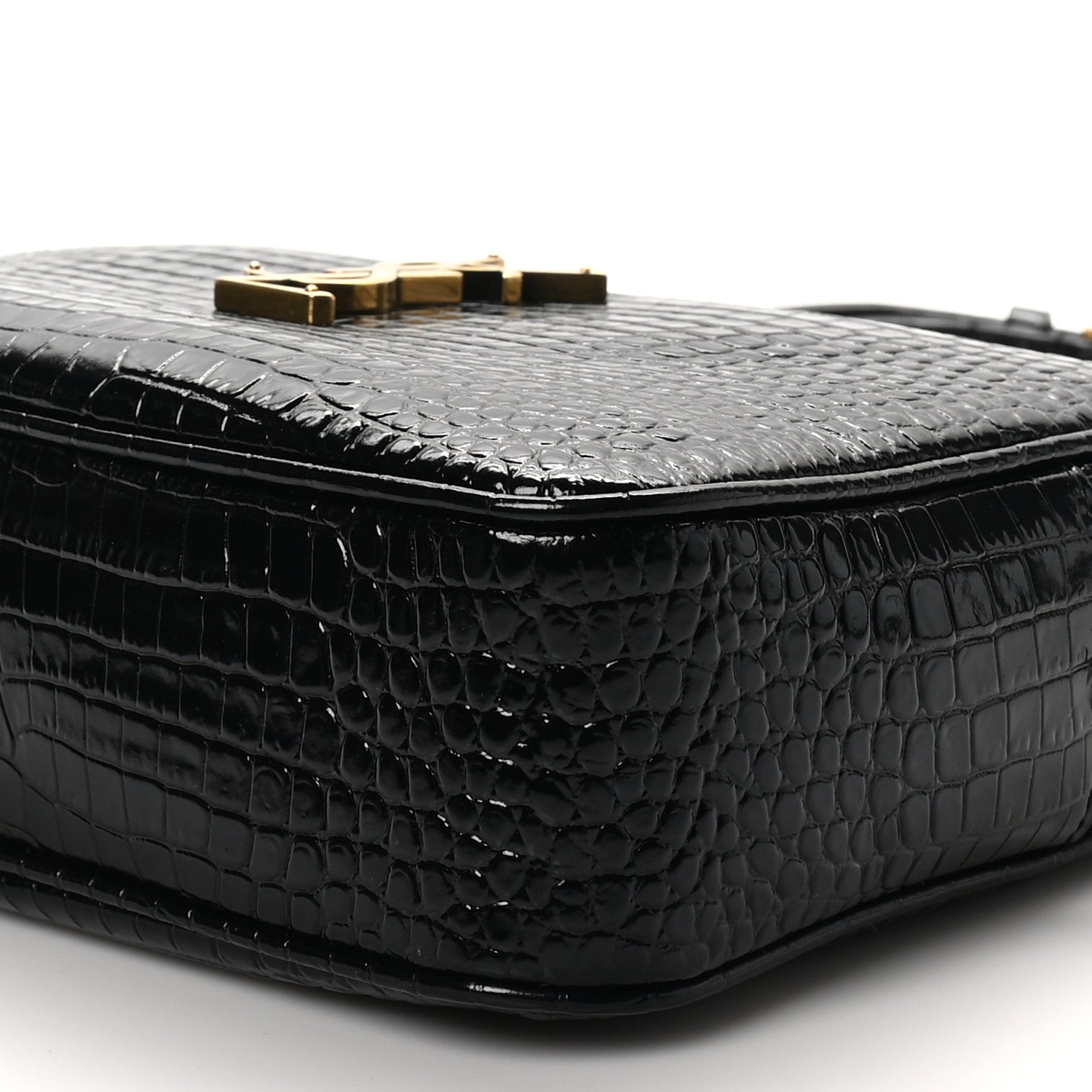 Saint Laurent Patent Calfskin Crocodile Embossed Monogram Lou Camera Bag Black 10 of 10