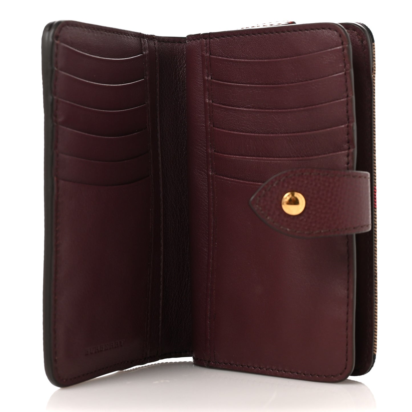 Calfskin House Check Compact Wallet Burgundy