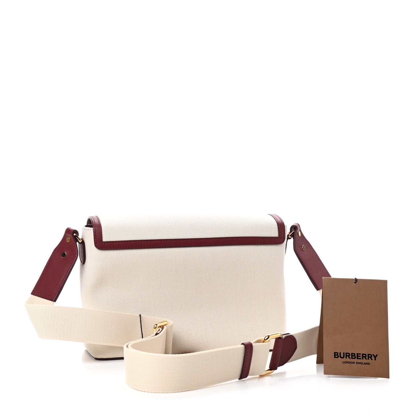 Canvas Horseferry Print Note Crossbody Bag Natural Tan Fiery Red