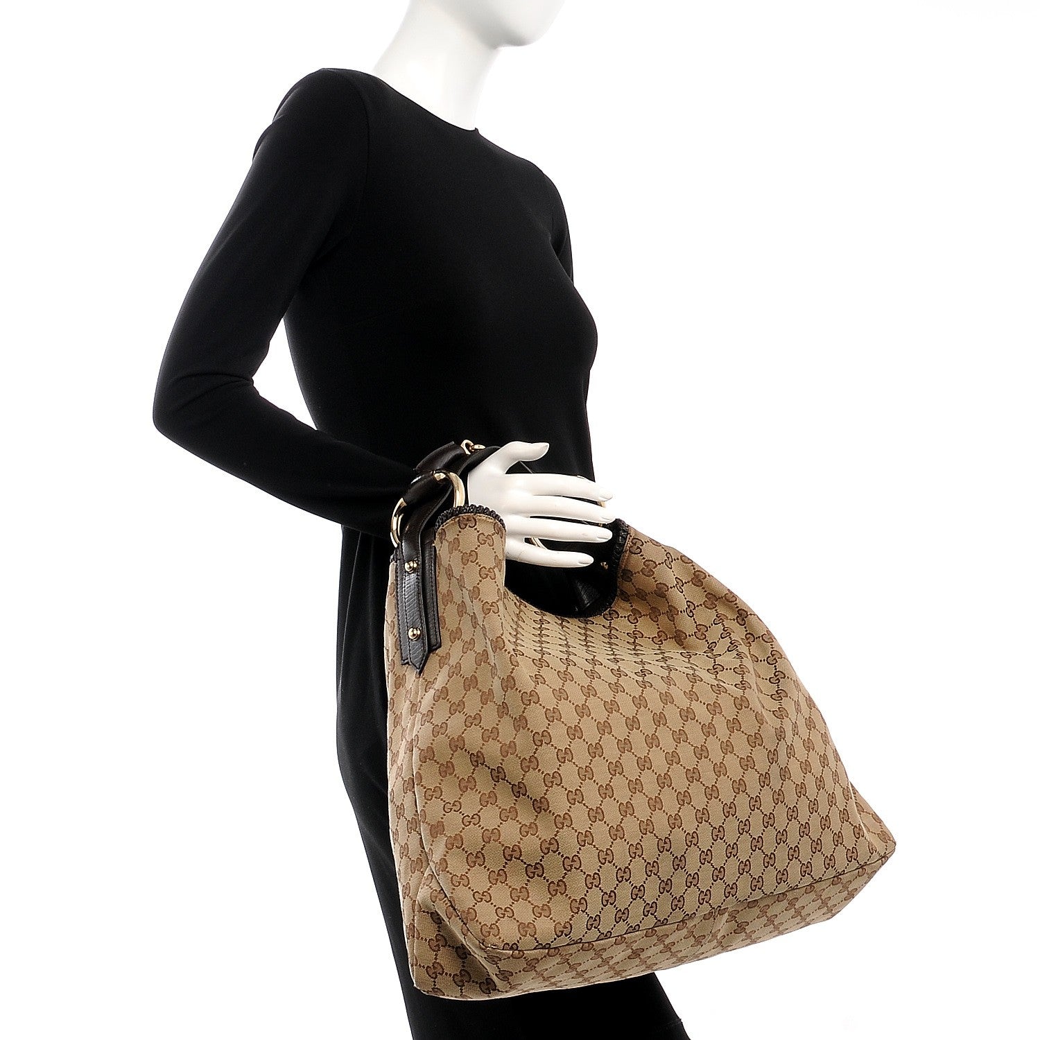 Gucci Monogram Large Horsebit Chain Hobo Dark Brown 2 of 7