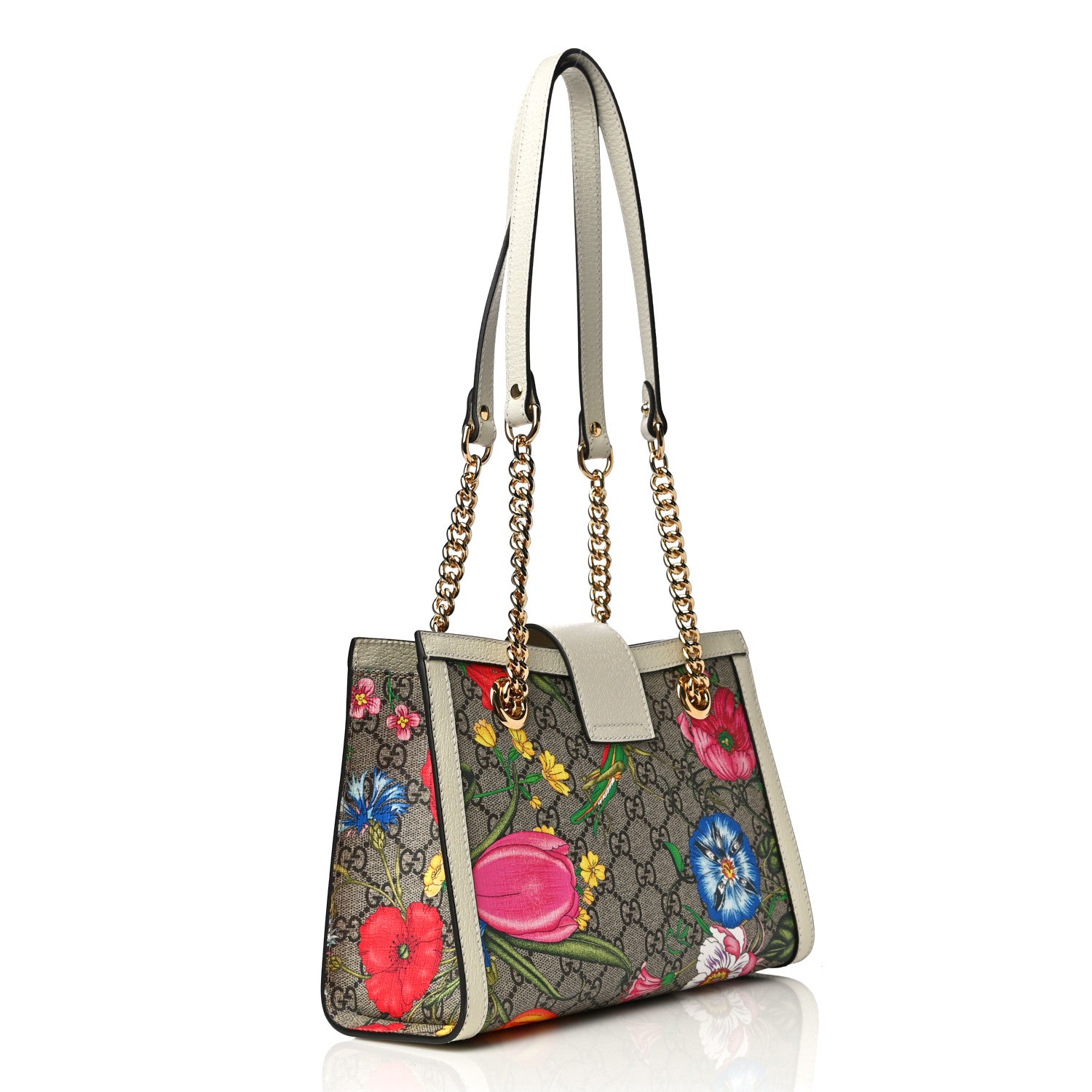 Gucci GG Supreme Monogram Flora Textured Calfskin Small Padlock Tote Beige Ebony Multicolor Mystic White 3 of 11
