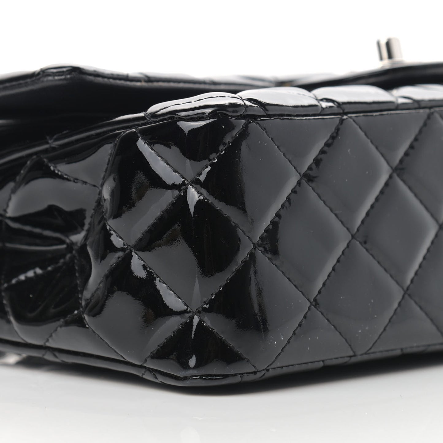 Patent Quilted Medium Double Flap Black
