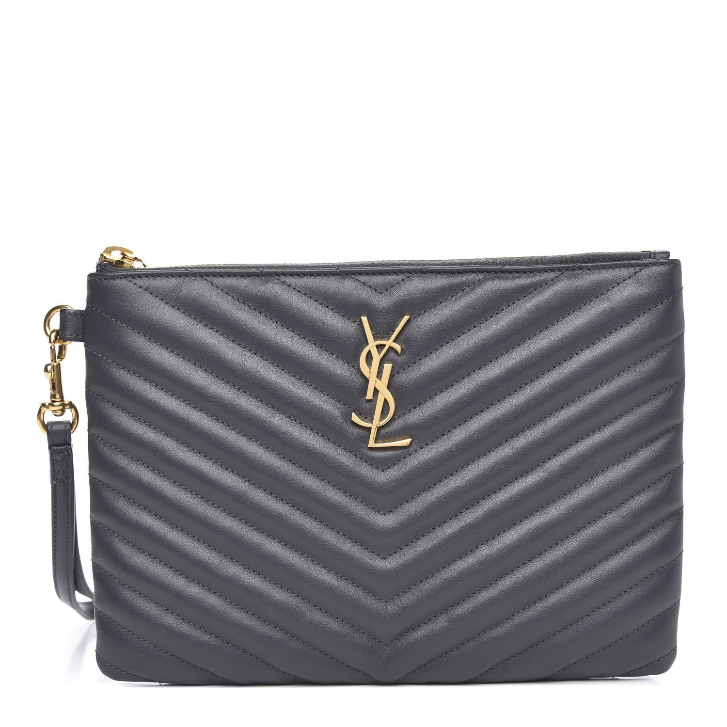 Saint Laurent Calfskin Matelasse Chevron Monogram A5 Wristlet Dark Smog 1 of 10