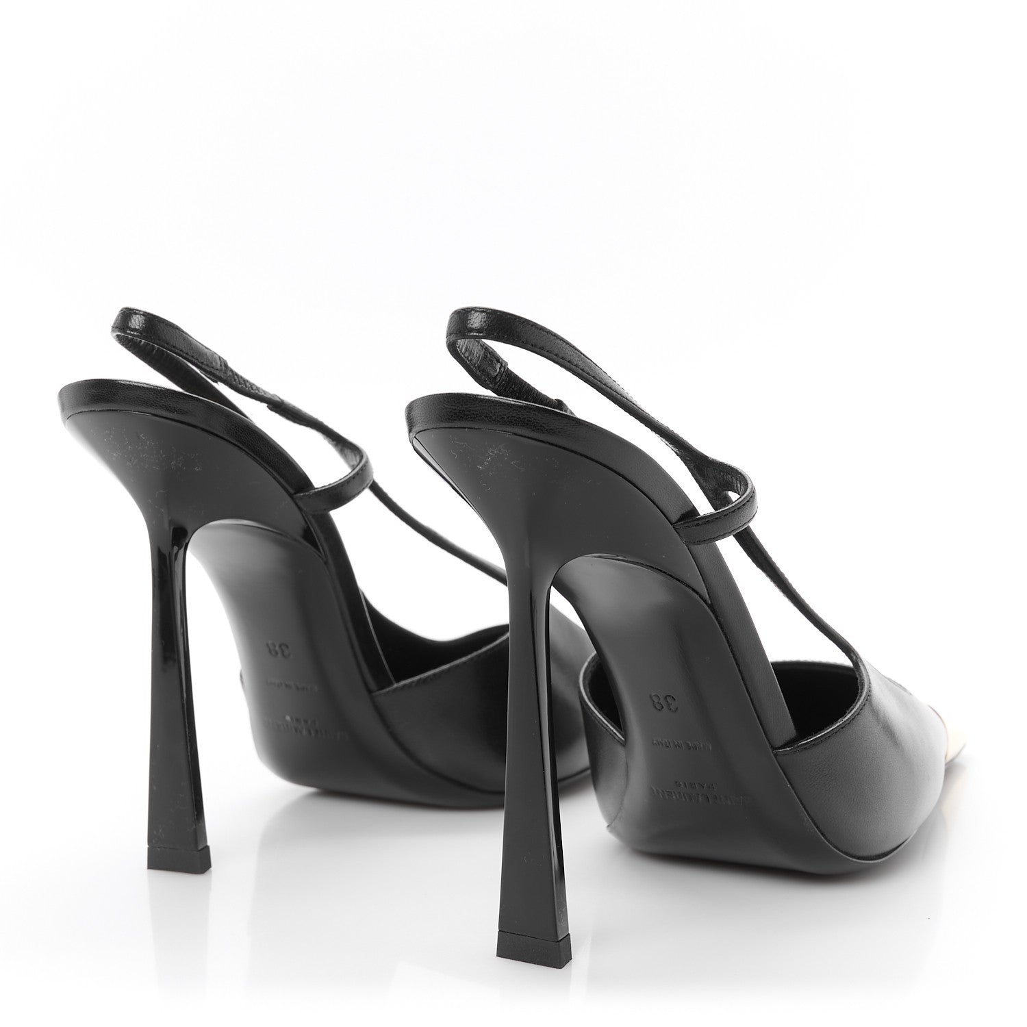 Saint Laurent Smooth Calfskin Jeanne 110 Slingback Pumps 38 Black Gold 5 of 10