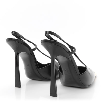 Saint Laurent Smooth Calfskin Jeanne 110 Slingback Pumps 38 Black Gold 5 of 10