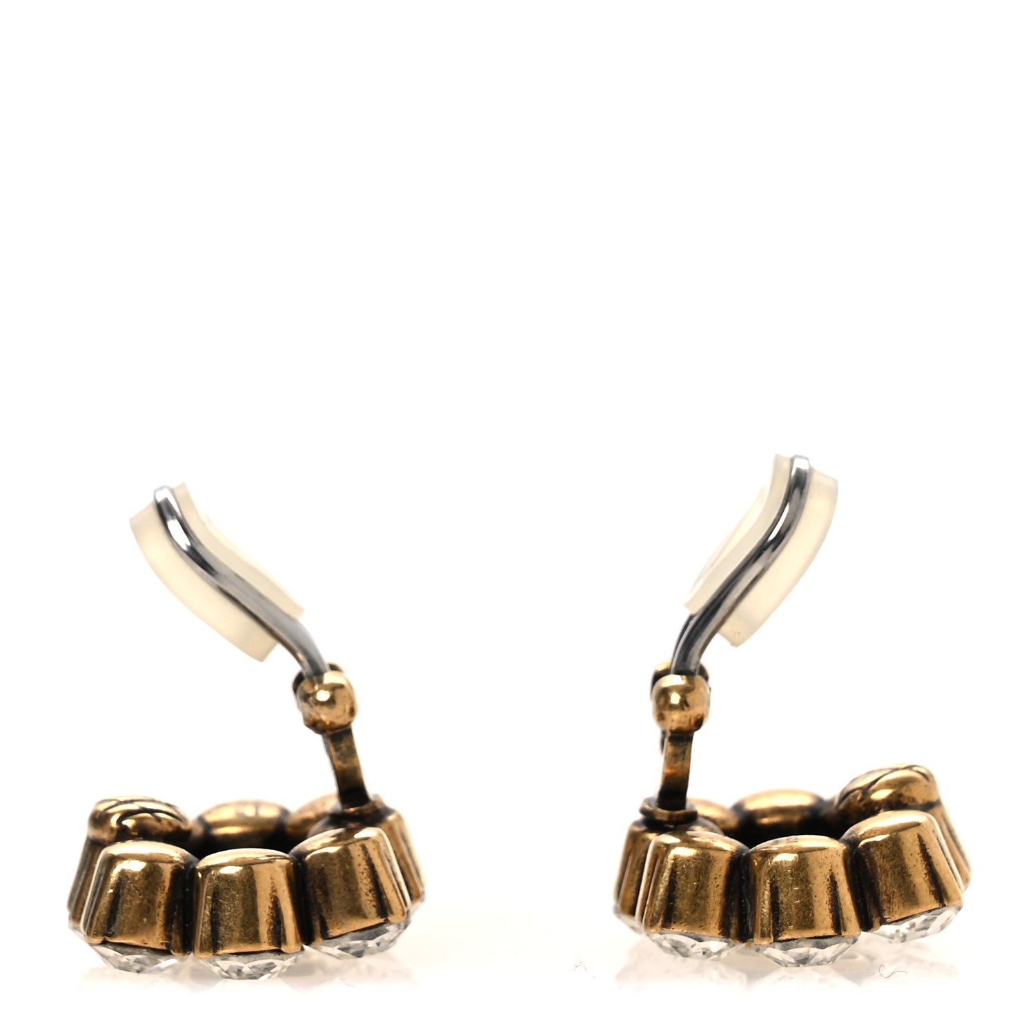 Gucci Metal Crystal Double G Clip On Earrings Aged Gold 3 of 4