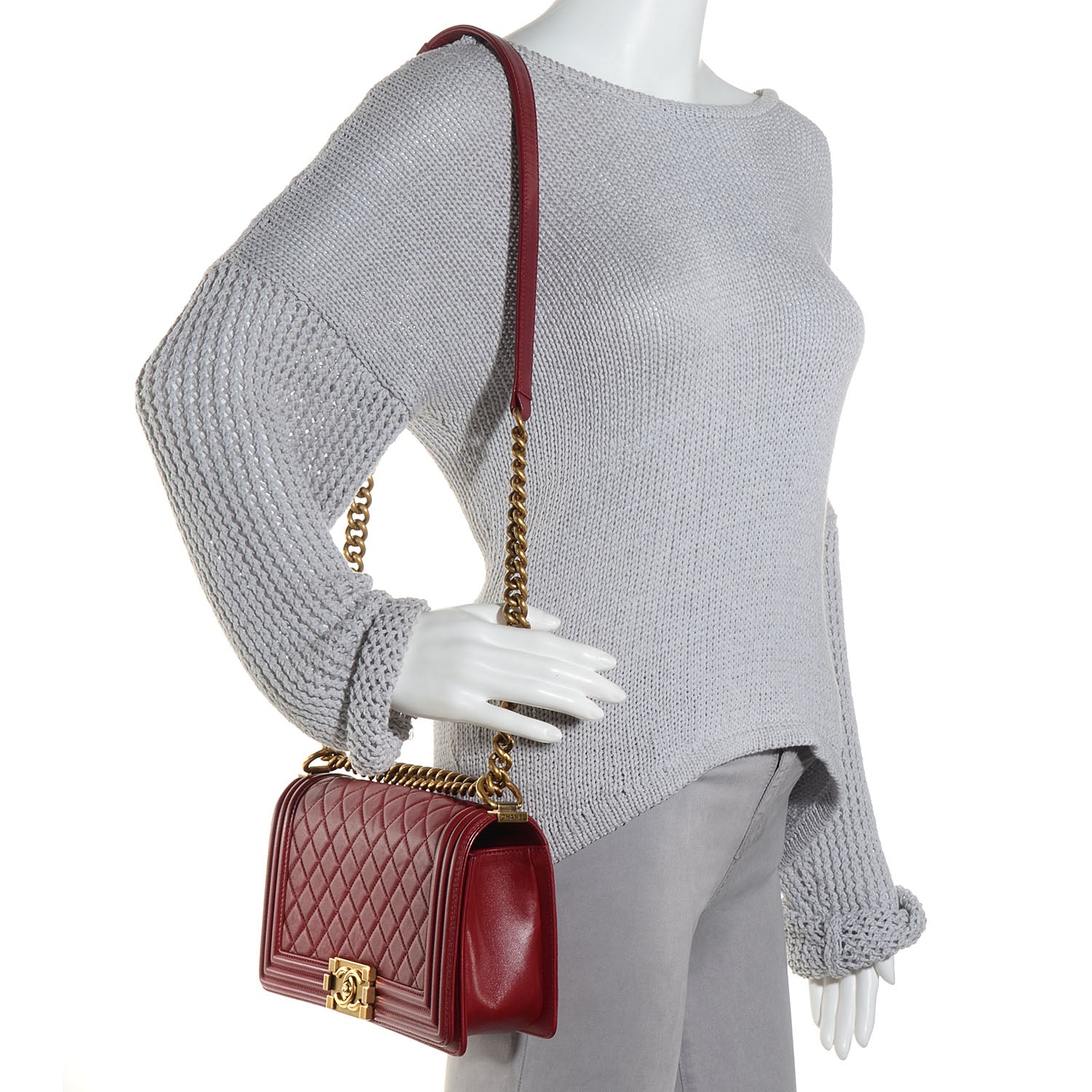 Chanel Lambskin Quilted Medium Boy Flap Dark Red 2 of 9