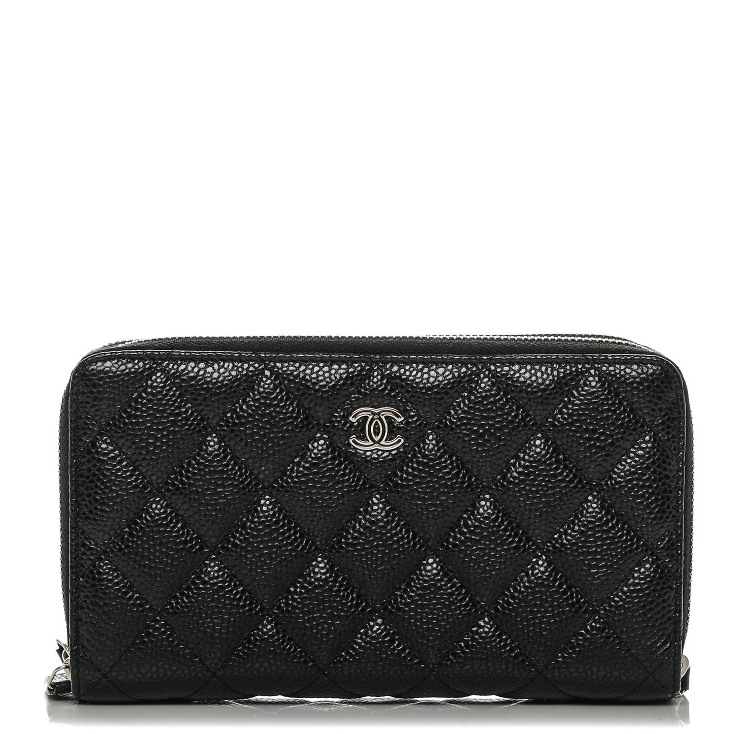 Caviar Quilted Large Zip Around Phone Holder Black