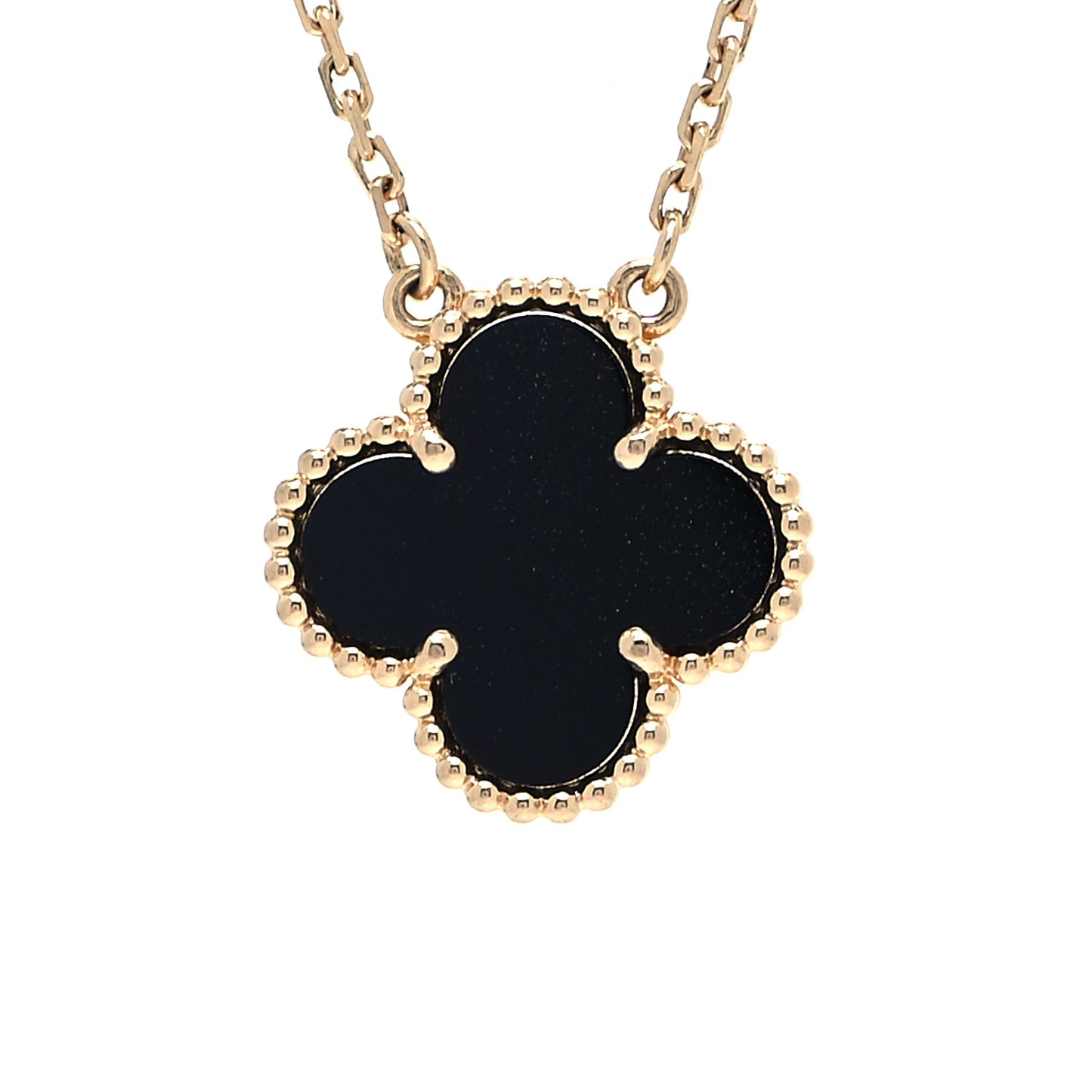 18K Yellow Gold Black Onyx Vintage Alhambra Pendant Necklace