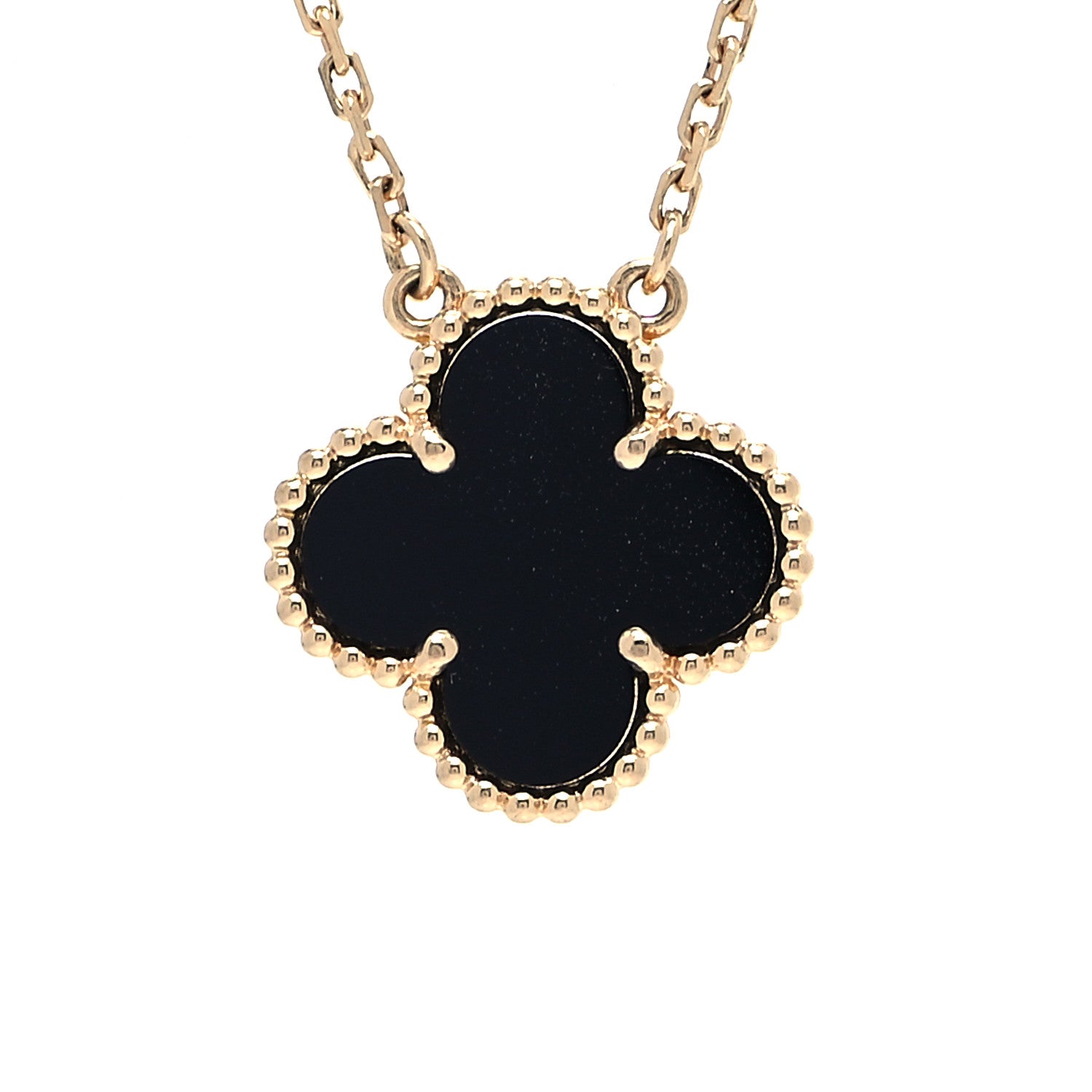 Van Cleef & Arpels 18K Yellow Gold Black Onyx Vintage Alhambra Pendant Necklace 3 of 6
