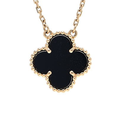 Van Cleef & Arpels 18K Yellow Gold Black Onyx Vintage Alhambra Pendant Necklace 3 of 6