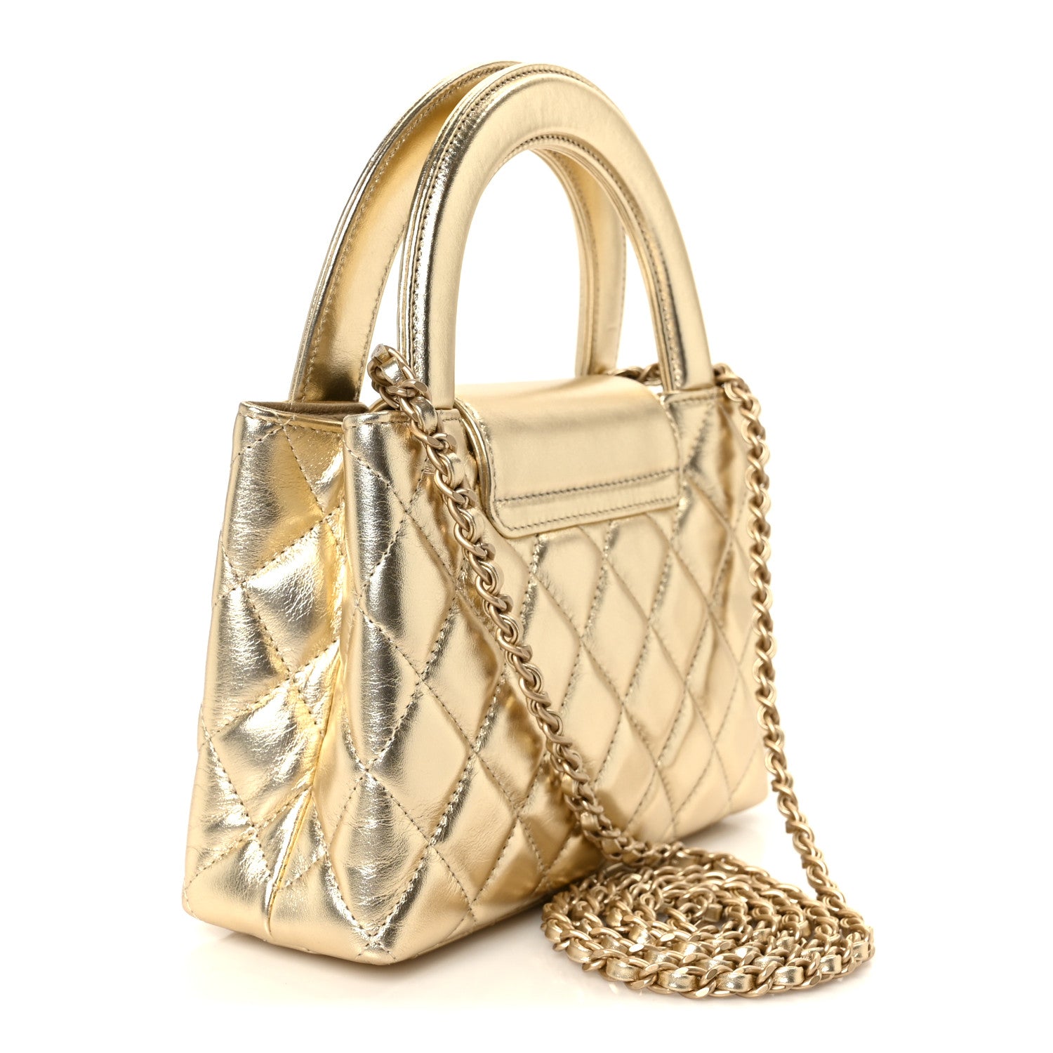 Chanel Metallic Shiny Aged Calfskin Quilted Nano Kelly Shopper