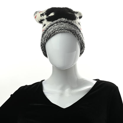 Chanel Wool Shearling CC Beanie Hat Ivory Black Red 2 of 5