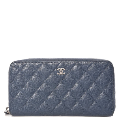 Chanel Caviar Quilted Large Gusset Zip Around Wallet Blue 1 of 8