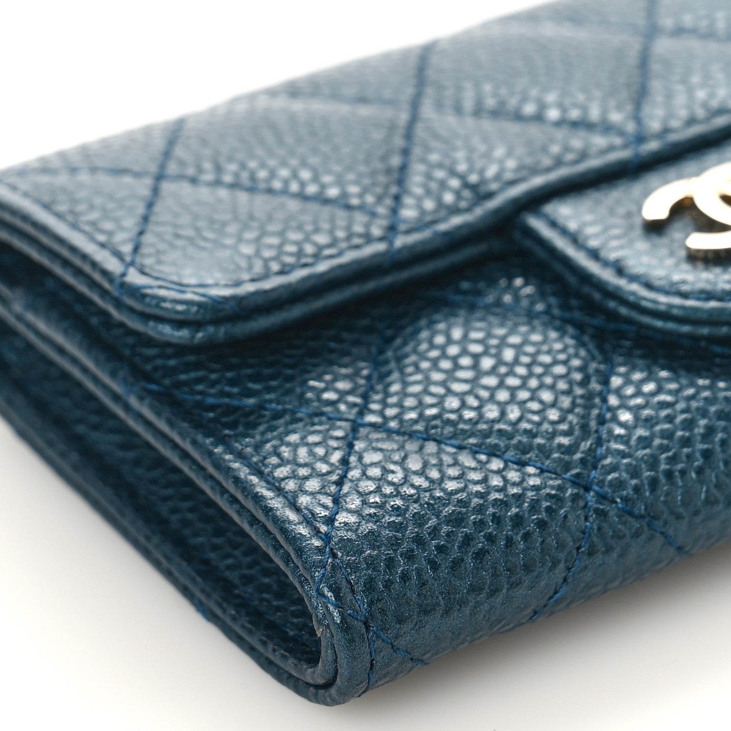 Chanel Metallic Caviar Quilted Flap Card Holder Wallet Dark Blue 8 of 9
