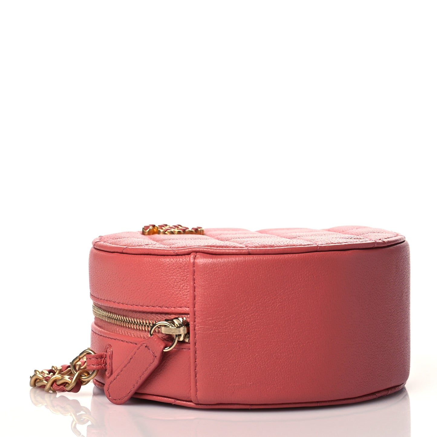 Goatskin Quilted Chanel 19 Round Clutch With Chain Coral