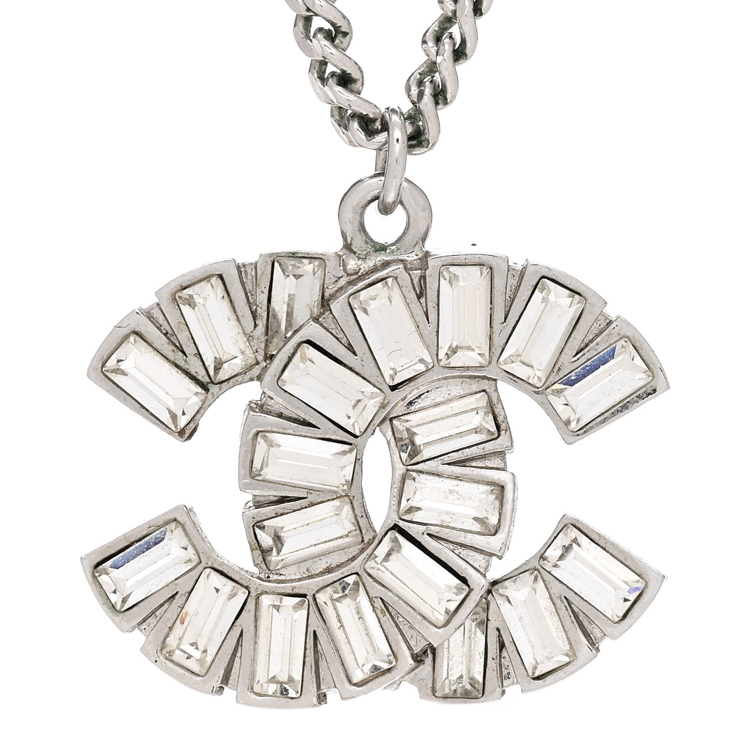 Chanel Baguette Crystal Large CC Necklace Silver 4 of 6