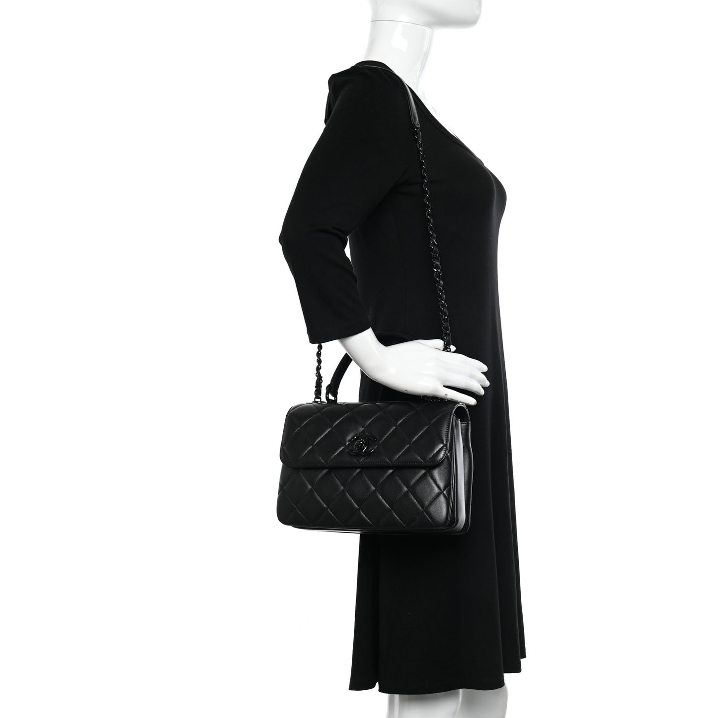 Lambskin Quilted Small Trendy CC Dual Handle Flap Bag So Black