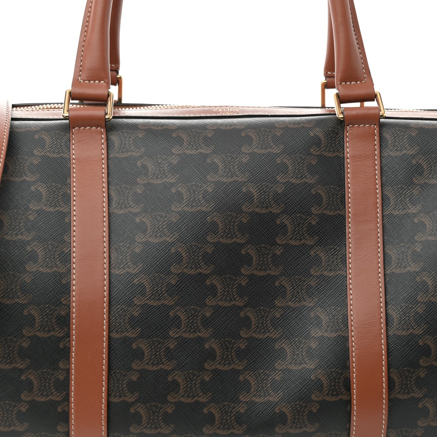 Triomphe Canvas Calfskin Boston Bag Tan