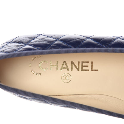 Chanel Aged Calfskin Quilted CC Cap Toe Ballerina Flats 37 Navy 9 of 10