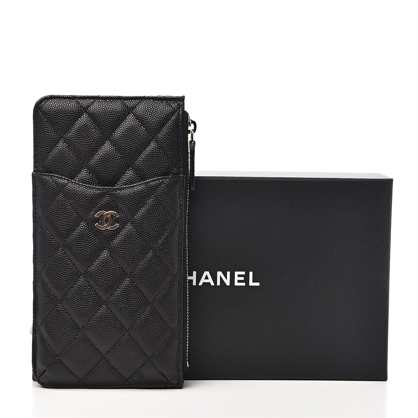 Caviar Quilted Classic Flat Wallet Pouch Black