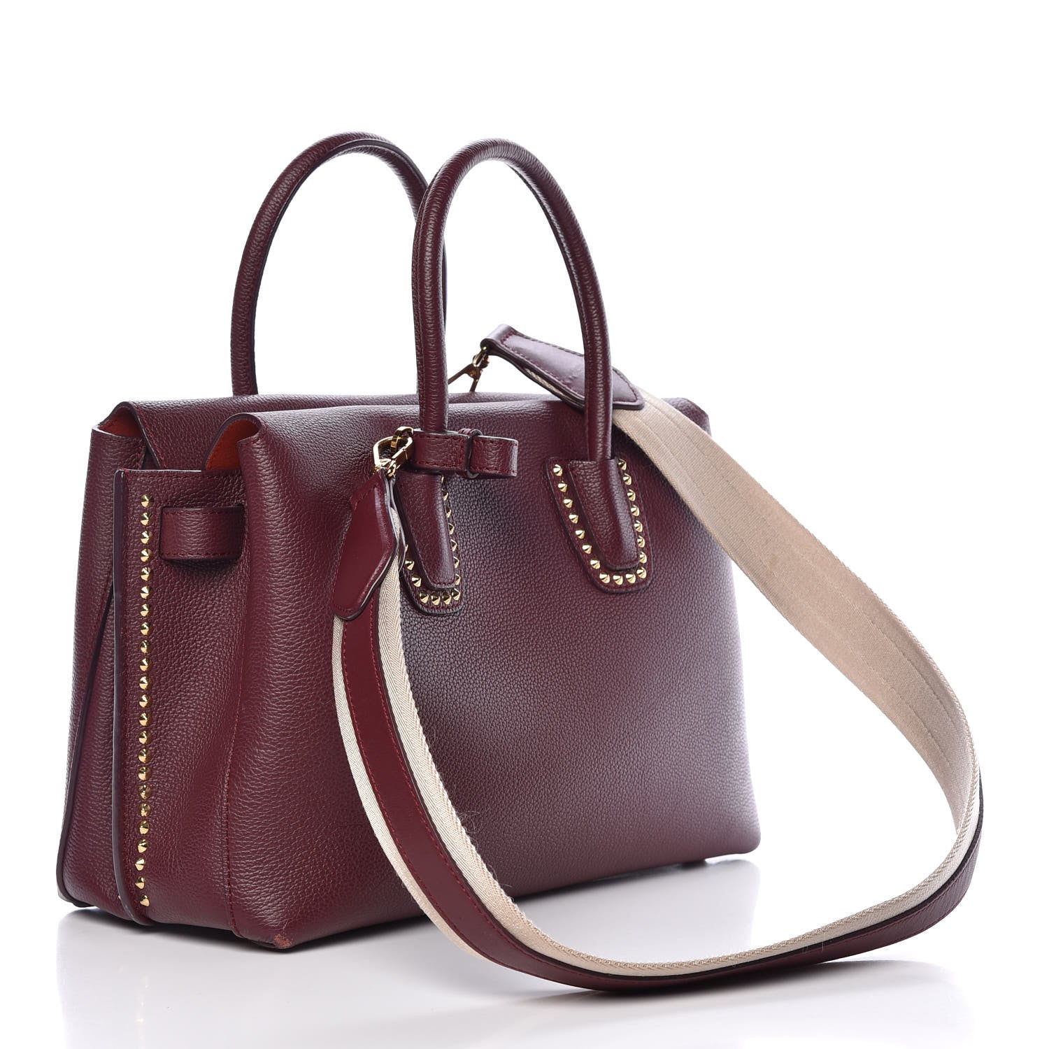 MCM Grained Calfskin Studded Medium Milla Tote Rustic Brown 3 of 14