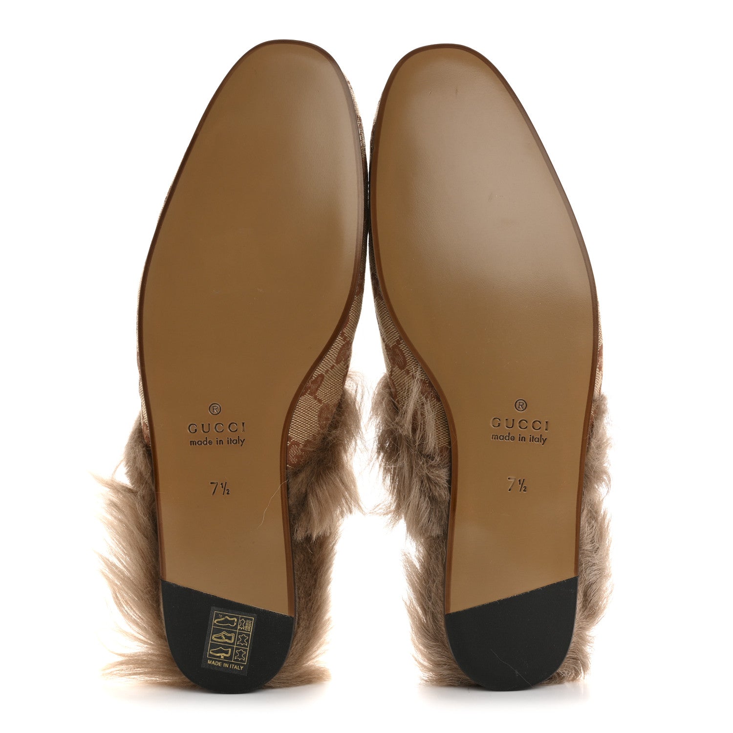 Gucci GG Monogram Fur Mens Princetown Slippers 7.5 Beige Ruggine Rust 6 of 8