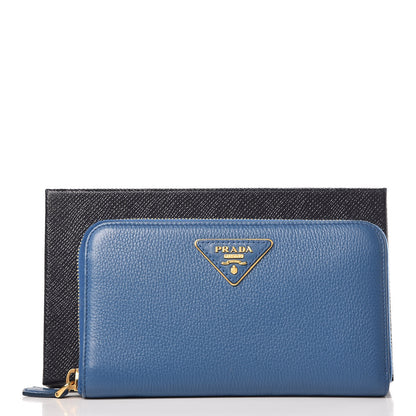 Prada Vitello Daino Zip Around Wallet Cobalto 9 of 9