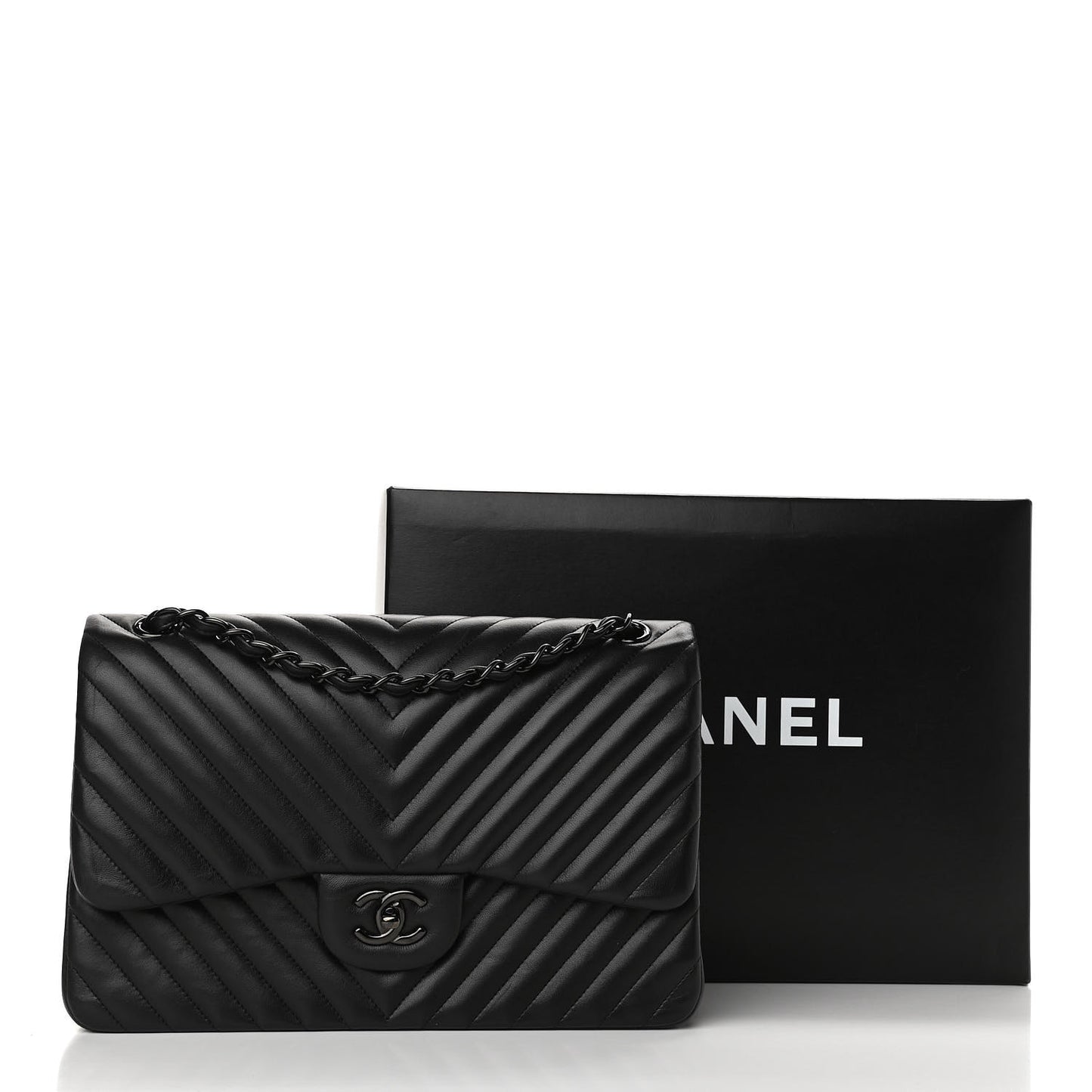 Lambskin Chevron Quilted Jumbo Double Flap So Black