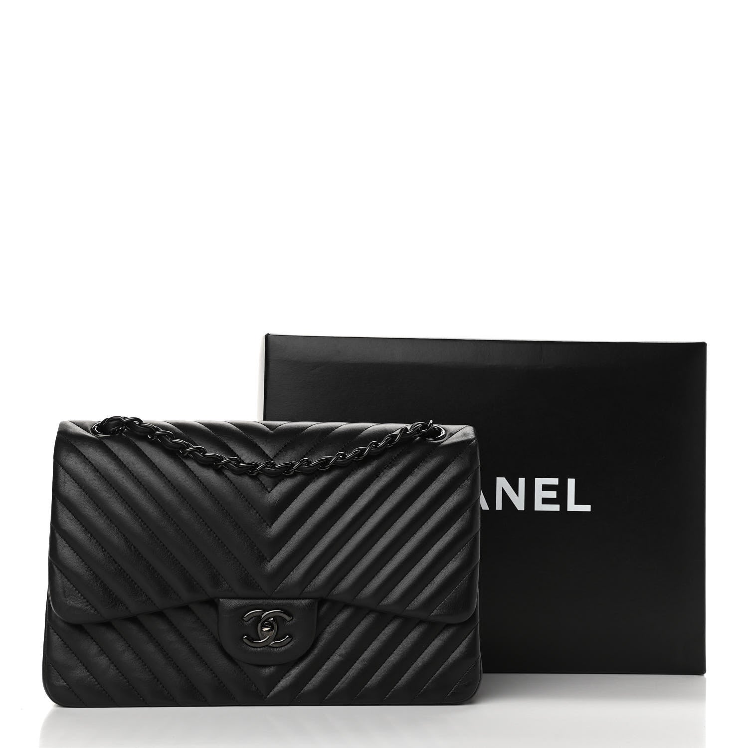 Chanel Lambskin Chevron Quilted Jumbo Double Flap So Black 11 of 11