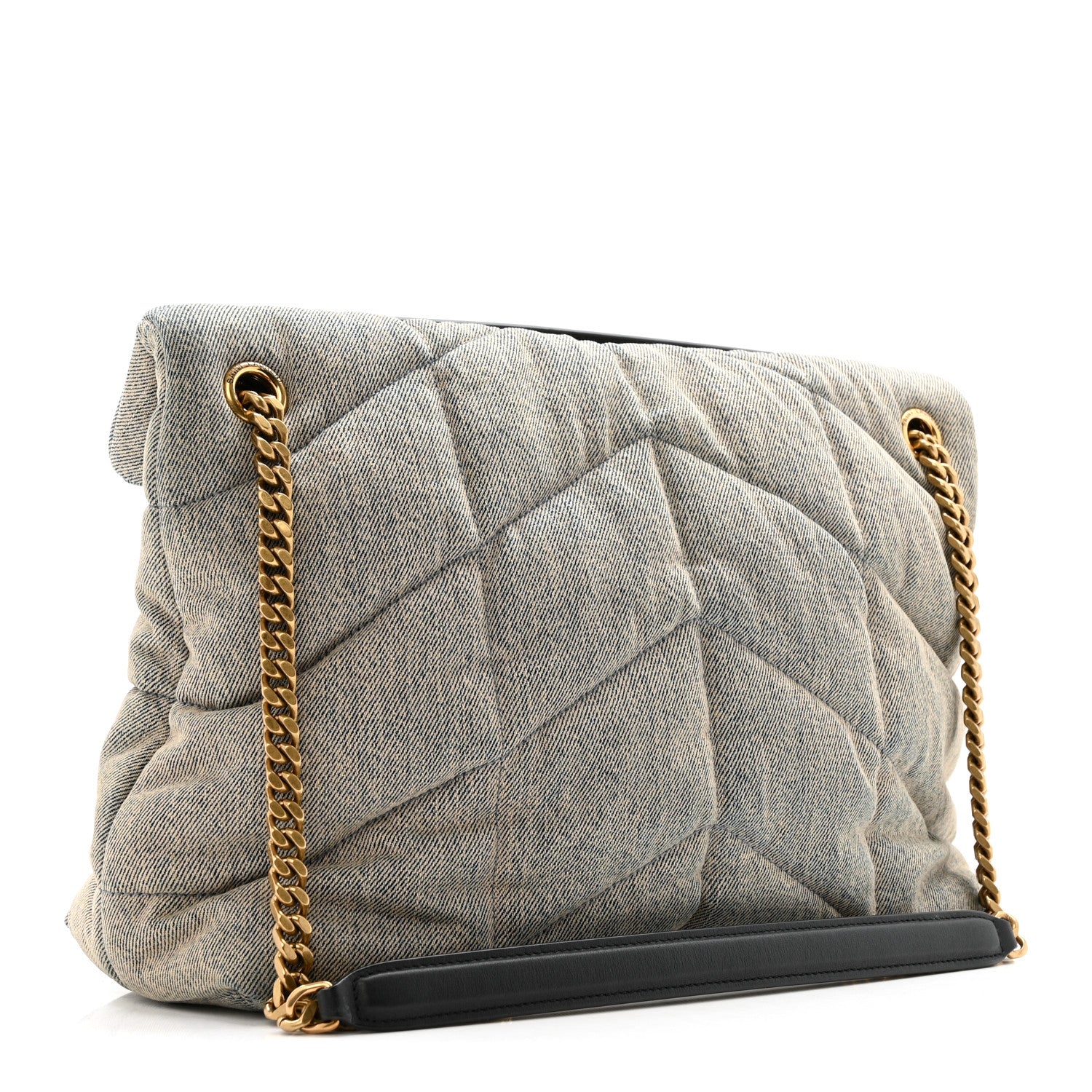 Saint Laurent Denim Quilted Medium Loulou Puffer Monogram Chain Satchel Rodeo Blue 3 of 11