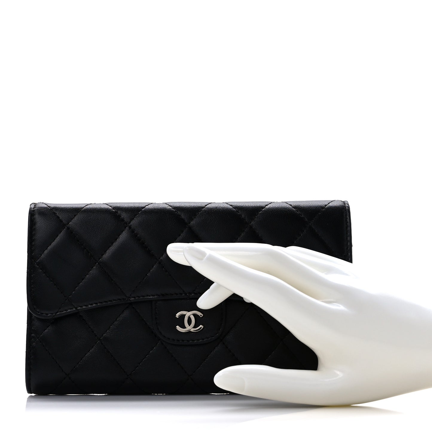 Lambskin Quilted Large Flap Wallet Black