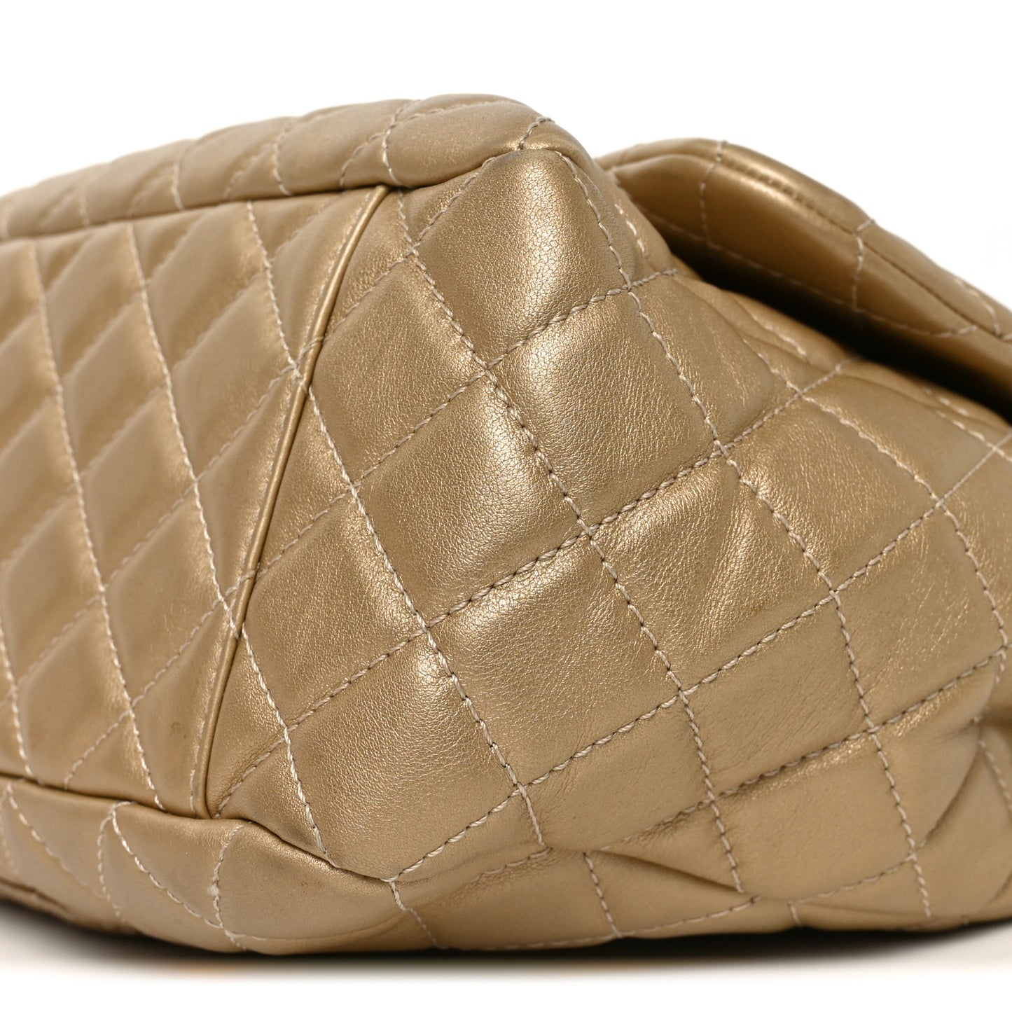 Metallic Calfskin Quilted Small XXL Travel Flap Bag Gold
