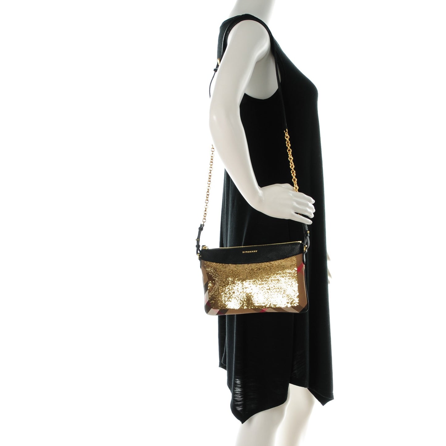 House Check Sequin Peyton Crossbody Clutch Bag Gold Black