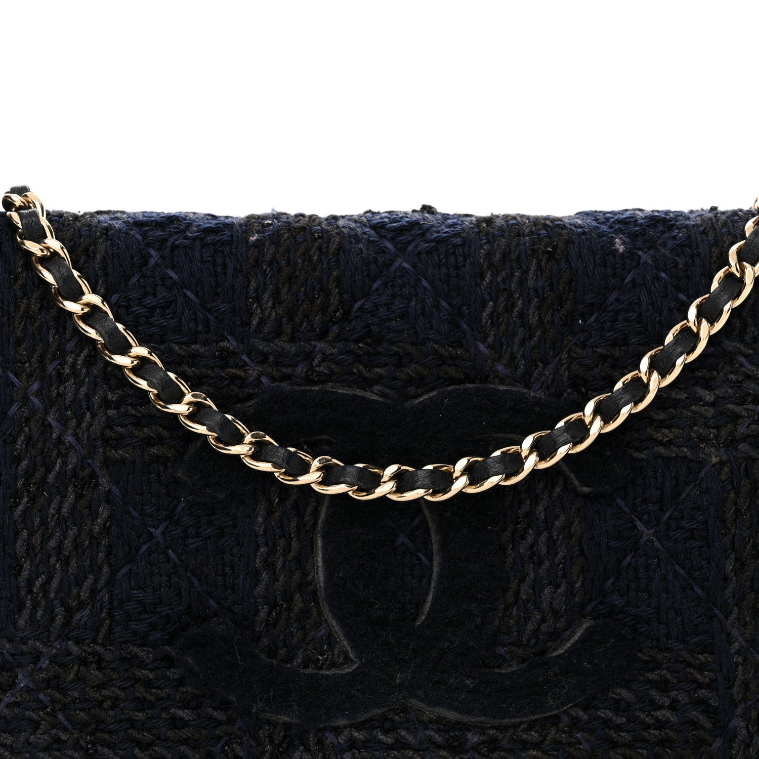 Chanel Tweed Shearling Quilted Chanel Wallet On Chain WOC Navy Black 9 of 16