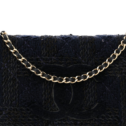 Chanel Tweed Shearling Quilted Chanel Wallet On Chain WOC Navy Black 9 of 16