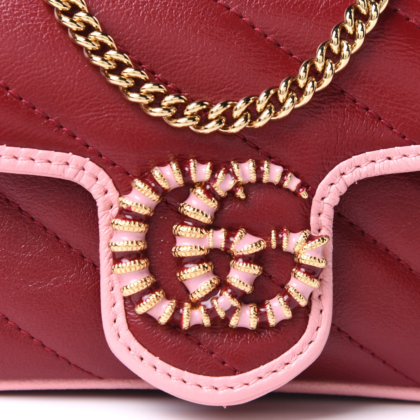 Azalea Calfskin Enamel Matelasse Diagonal Super Mini Torchon GG Marmont Shoulder Bag New Cherry Red Wild Rose