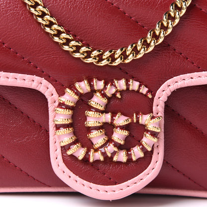 Gucci Azalea Calfskin Enamel Matelasse Diagonal Super Mini Torchon GG Marmont Shoulder Bag New Cherry Red Wild Rose 7 of 10