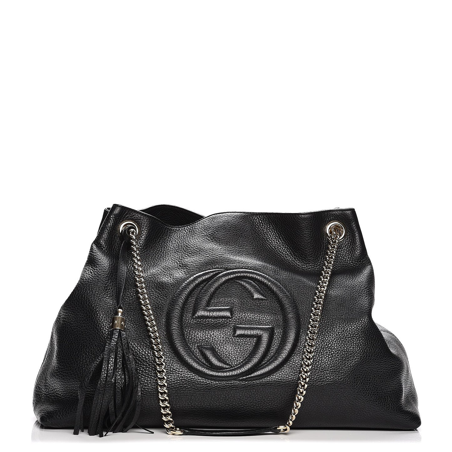 Pebbled Calfskin Large Soho Chain Shoulder Bag Black