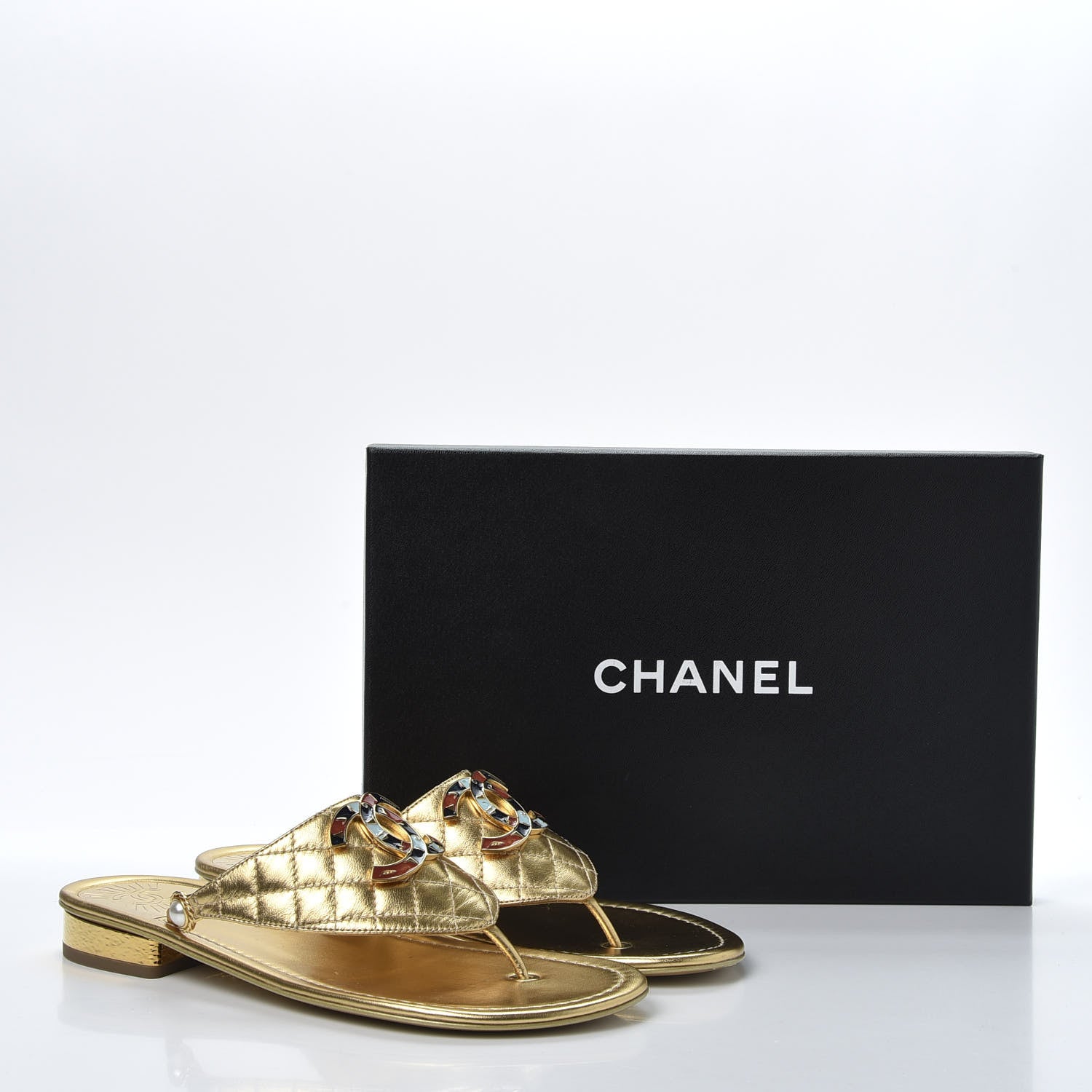 Chanel Metallic Lambskin Enamel CC Thong Sandals 39.5 Gold 11 of 11