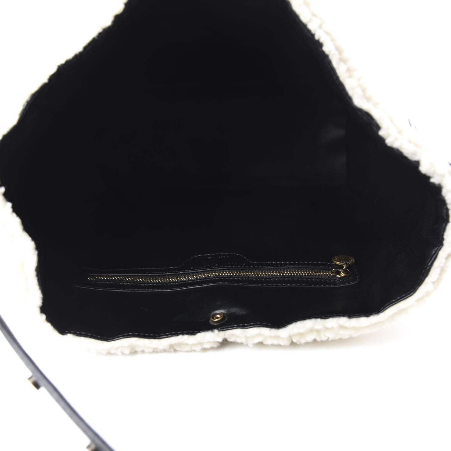 Stella McCartney Eco Alter Nappa Shearling Popper Bucket Bag Black White 5 of 11